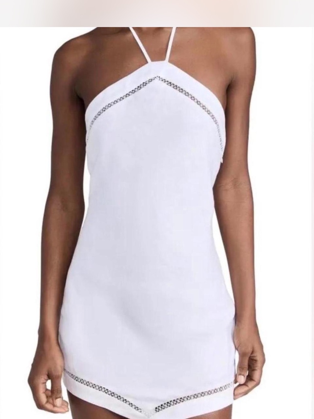 STAUD White Halter Mini Dress with Lace Insets